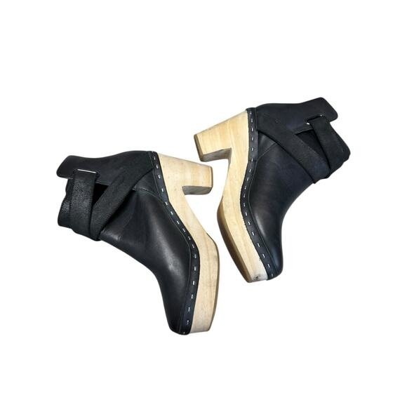 Free People Shoes Women 37 EU 7 US Black Bungalow Clog Leather Booties Platform - Picture 5 of 12